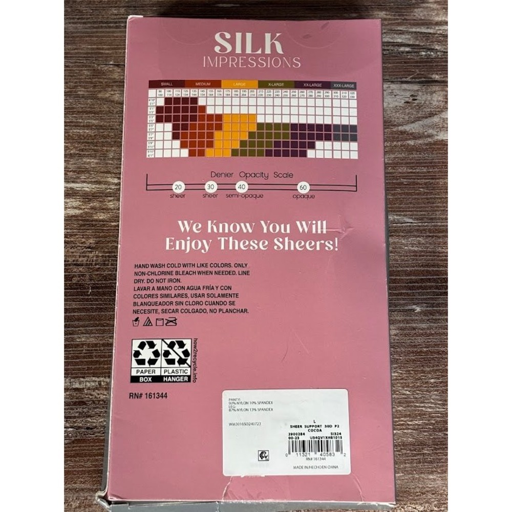 SILK IMPRESSIONS Medium Support Sheer High Waisted Tights Cocoa Size Large 2 Pr - Picture 4 of 5